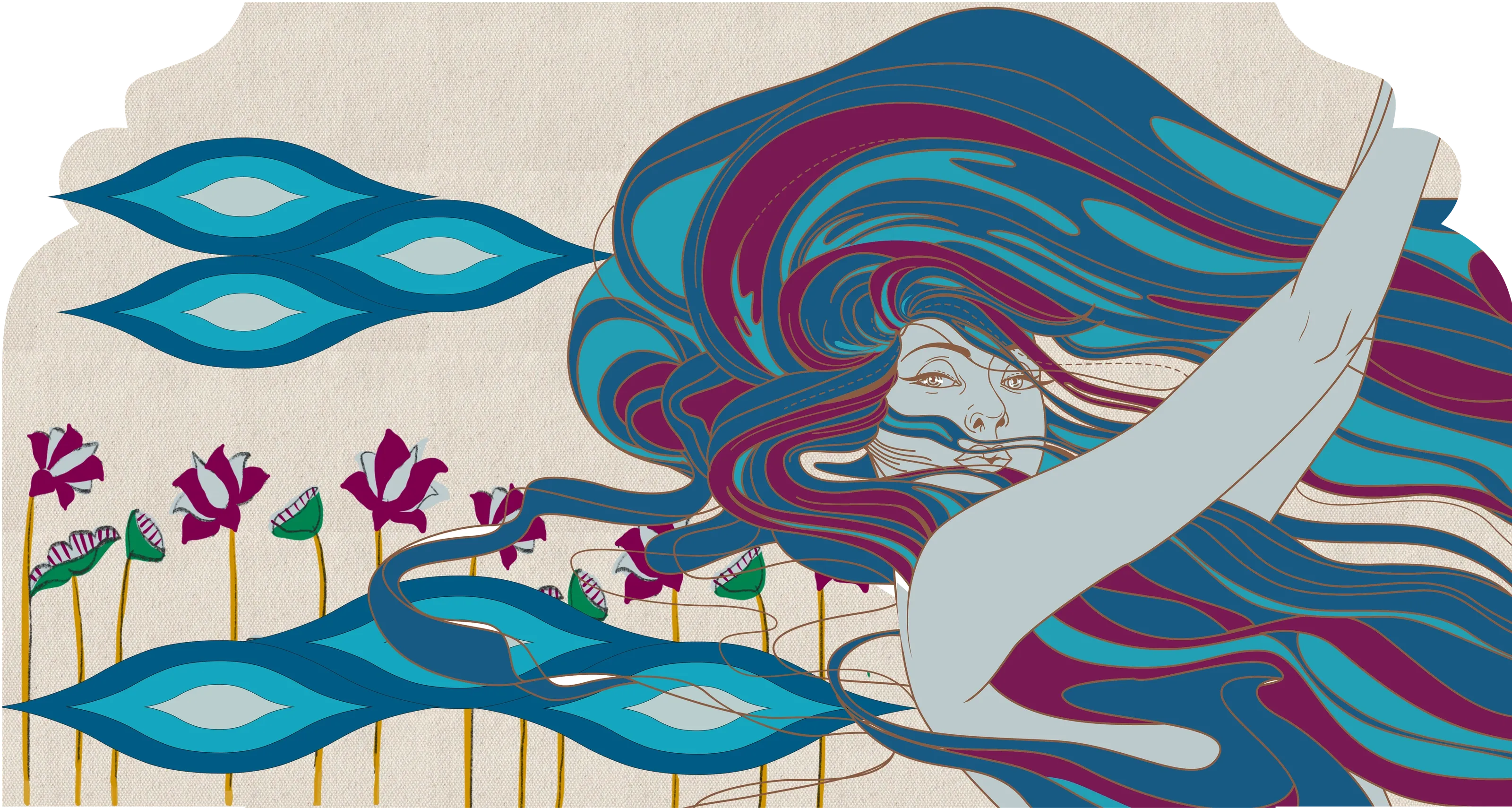 Concept artwork of the embroidered Siren mural for Starbucks Polo Club, Udaipur